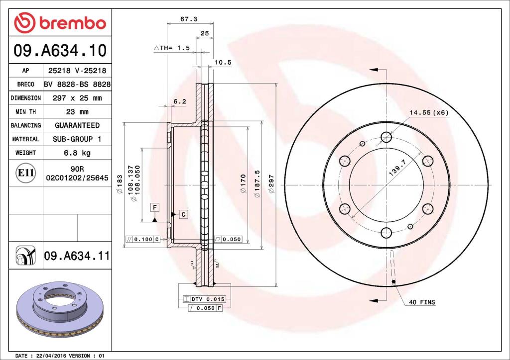 Disques de frein BREMBO 09.A634.11
