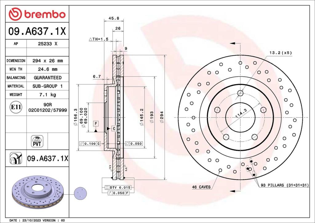 Disques de frein BREMBO 09.A637.1X