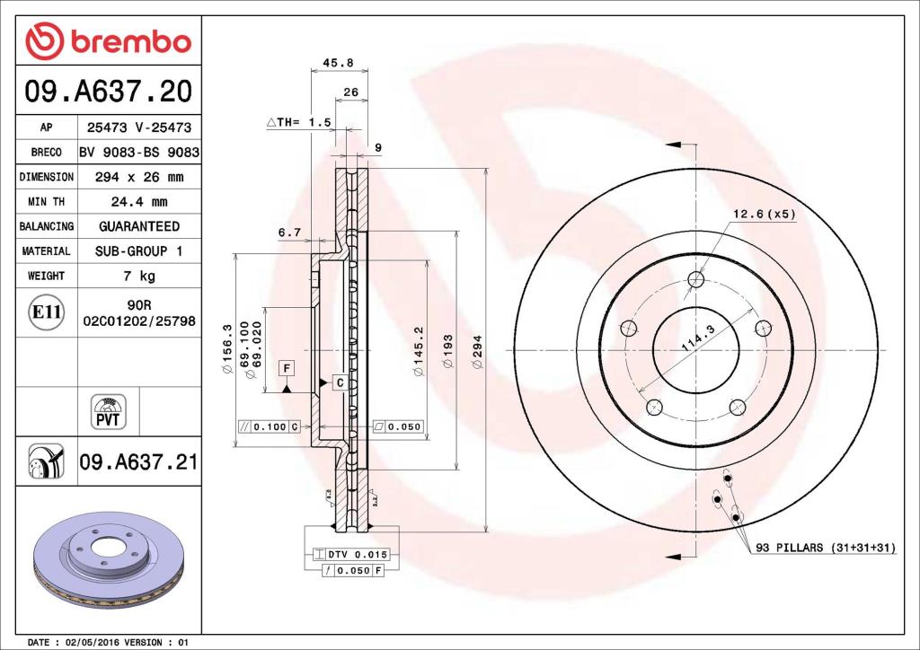 Discos de freno BREMBO ref. 09.A637.21