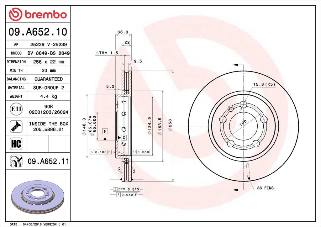 Discos de freno BREMBO ref. 09.A652.11