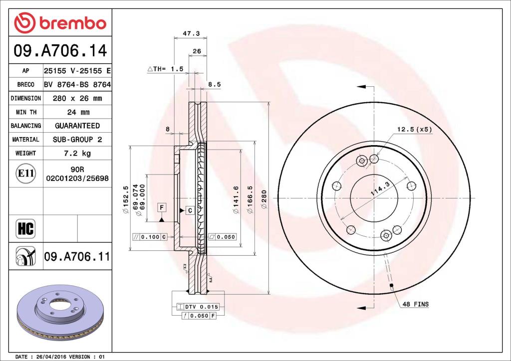 Discos de freno BREMBO ref. 09.A706.11
