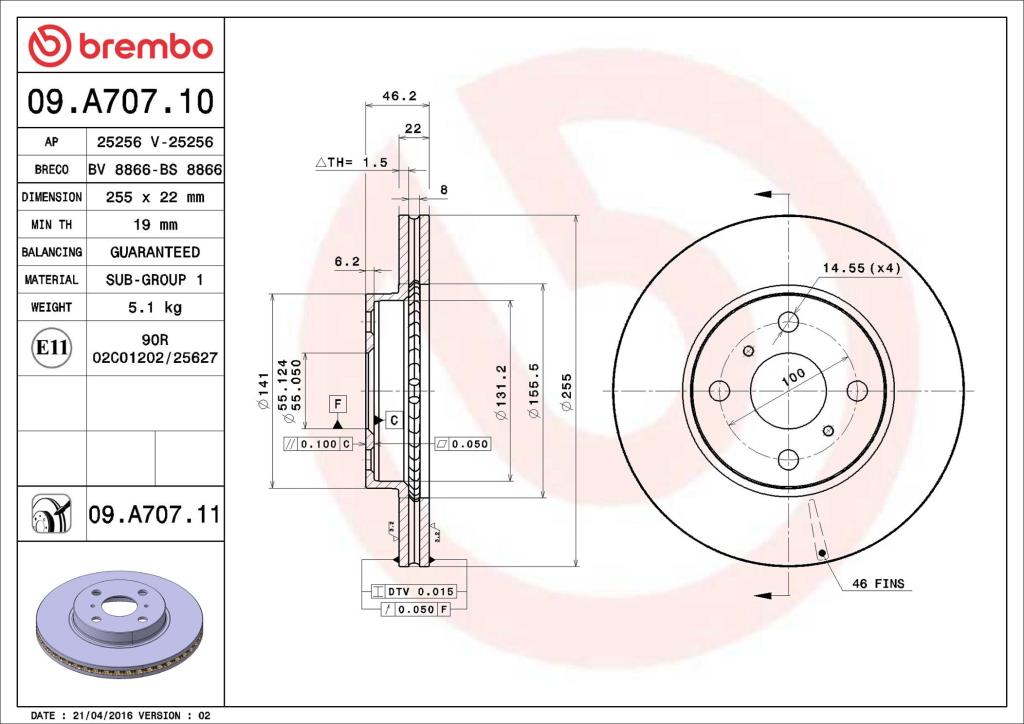 Disques de frein BREMBO 09.A707.11