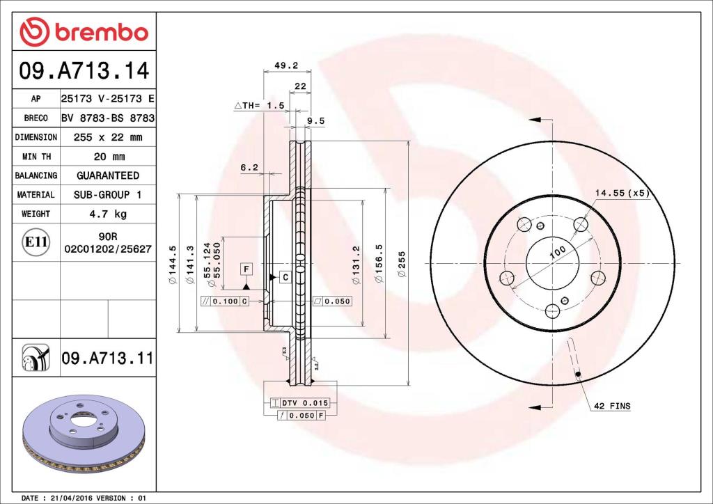Discos de travão BREMBO 09.A713.11