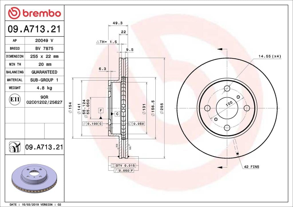 Disques de frein BREMBO ref. 09.A713.21