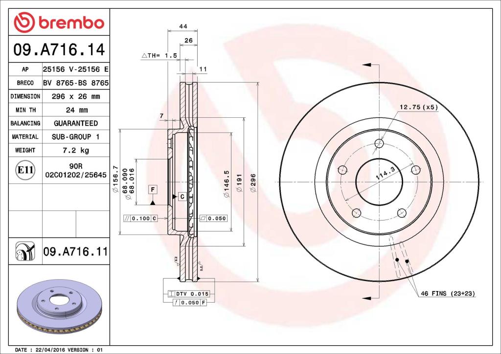 Discos de freno BREMBO ref. 09.A716.14