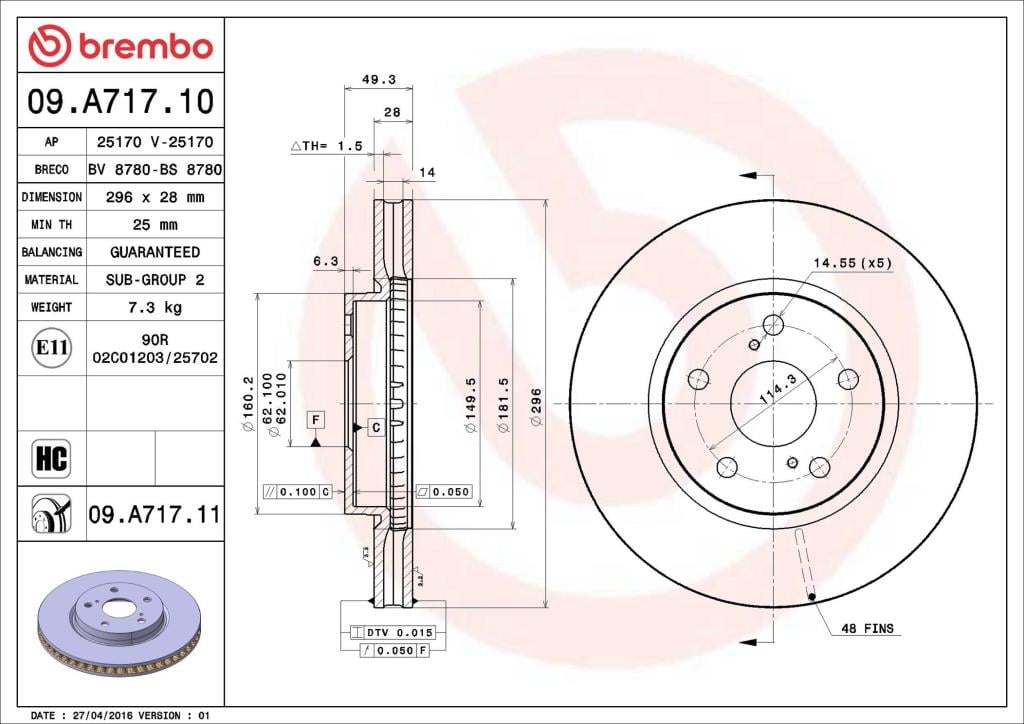 Discos de freno BREMBO ref. 09.A717.11
