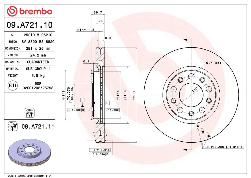 Discos de travão BREMBO ref. 09.A721.11