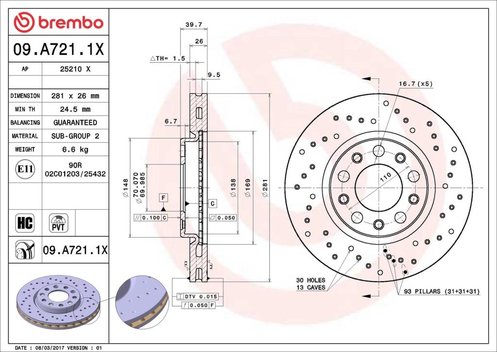 Disques de frein BREMBO 09.A721.1X