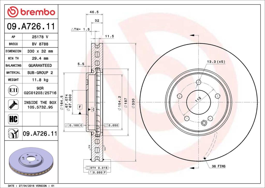 Discos de freno BREMBO ref. 09.A726.11