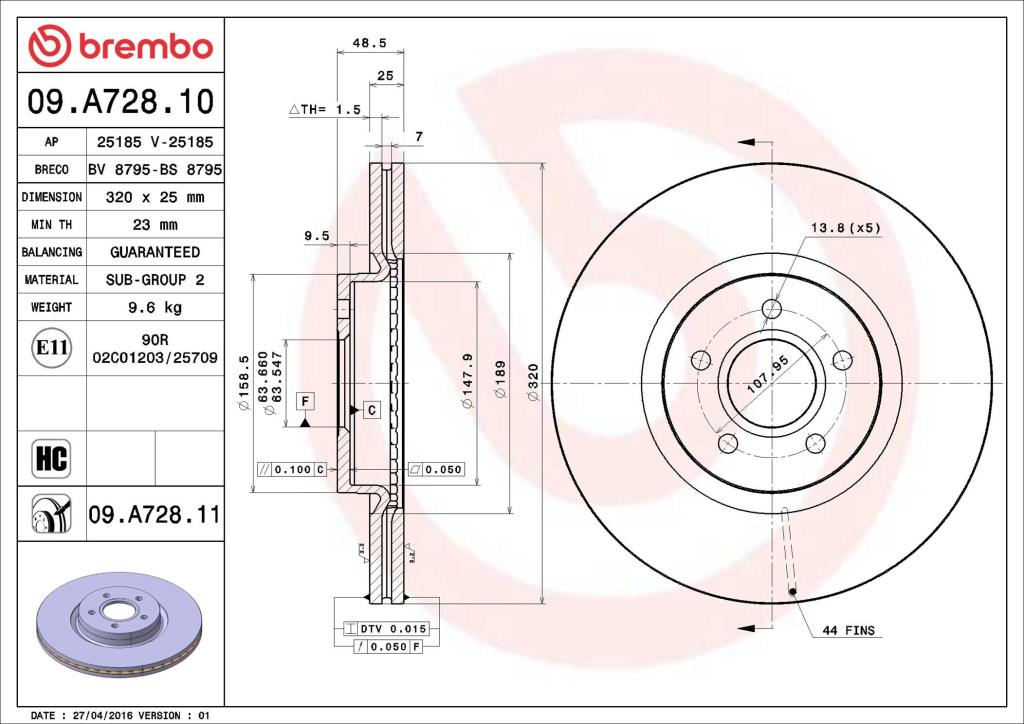 Discos de freno BREMBO ref. 09.A728.11