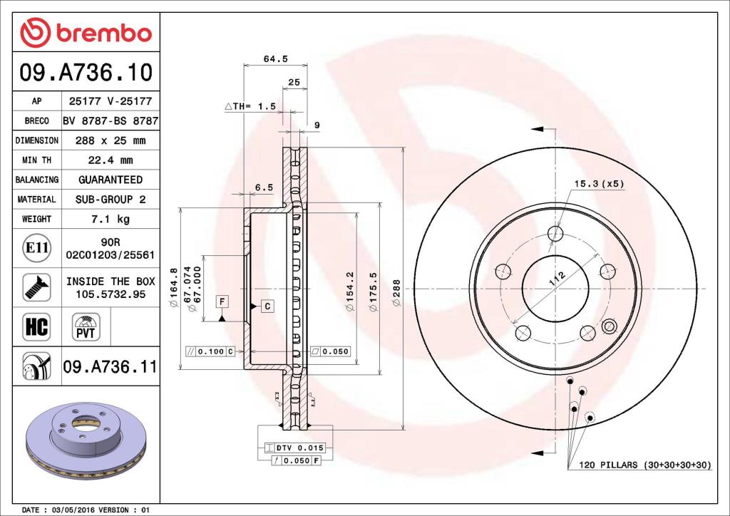 Discos de freno BREMBO ref. 09.A736.11