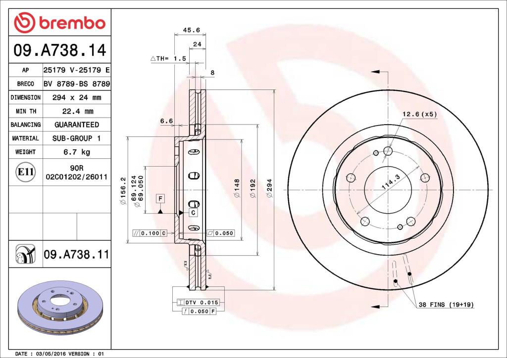 Disques de frein BREMBO 09.A738.11