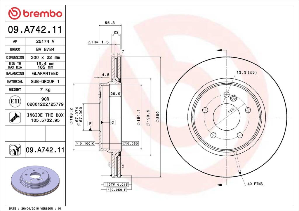 Discos de freno BREMBO ref. 09.A742.11