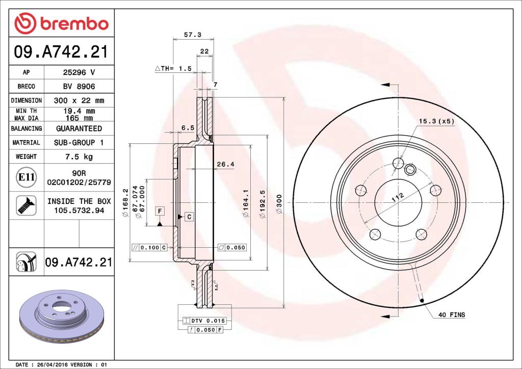 Discos de freno BREMBO ref. 09.A742.21