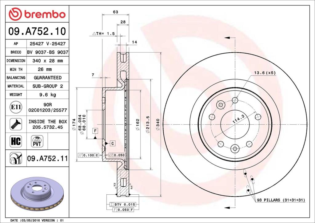 Disques de frein BREMBO ref. 09.A752.11