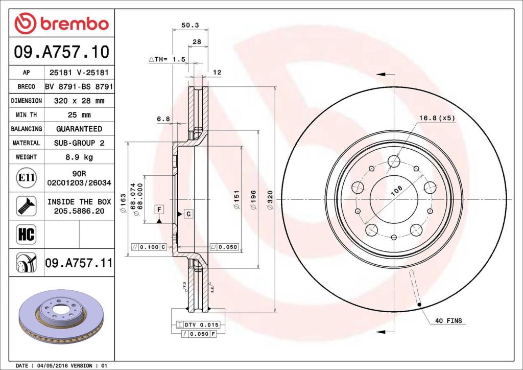 Discos de travão BREMBO 09.A757.11