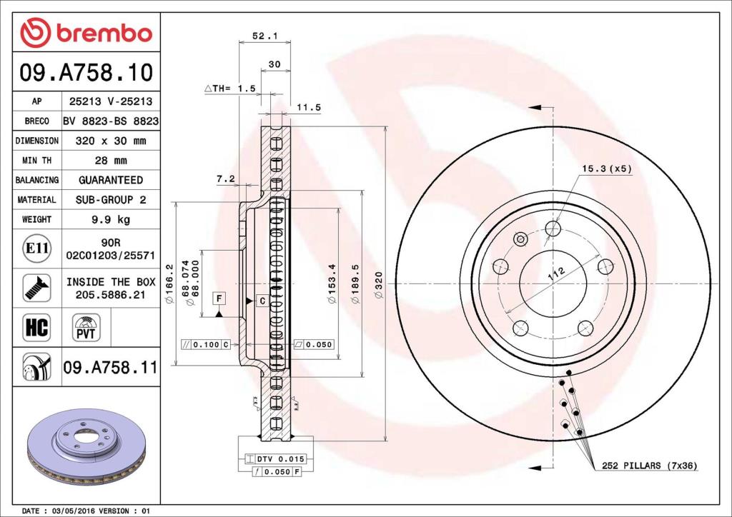 Disques de frein BREMBO ref. 09.A758.11