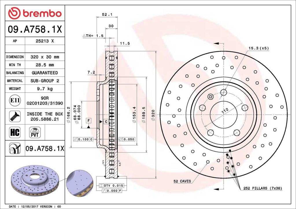 Discos de travão BREMBO ref. 09.A758.1X