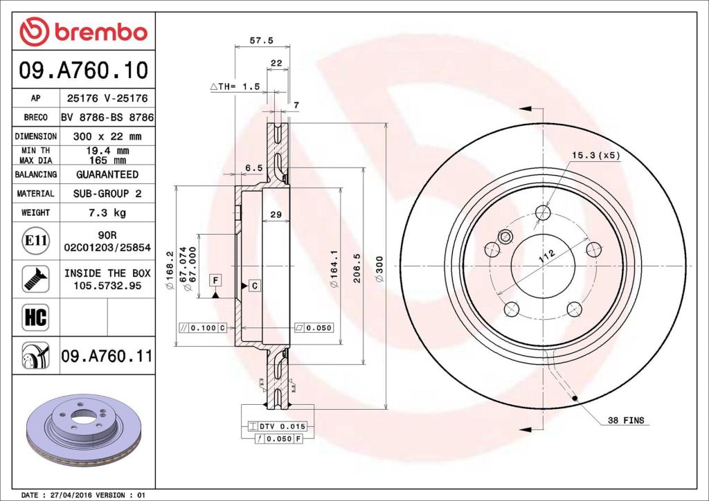 Discos de freno BREMBO ref. 09.A760.11