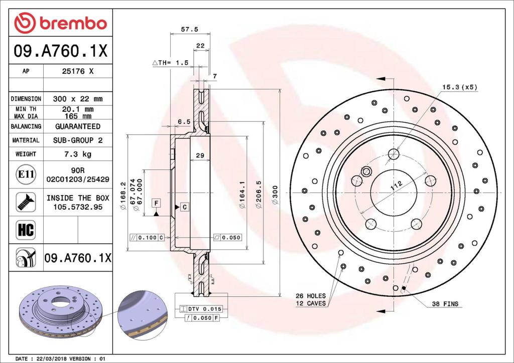 Disques de frein BREMBO 09.A760.1X
