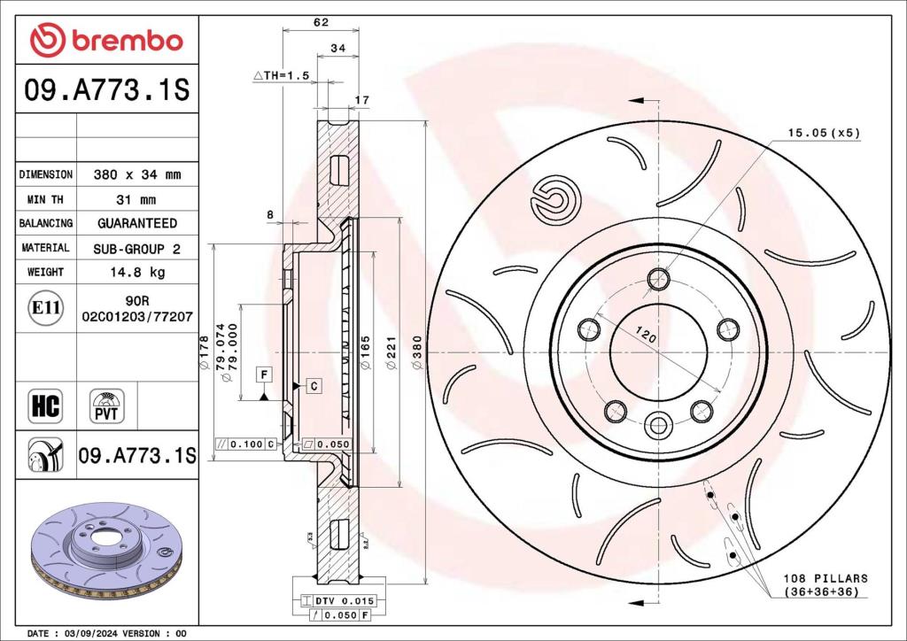 Disques de frein BREMBO ref. 09.A773.1S