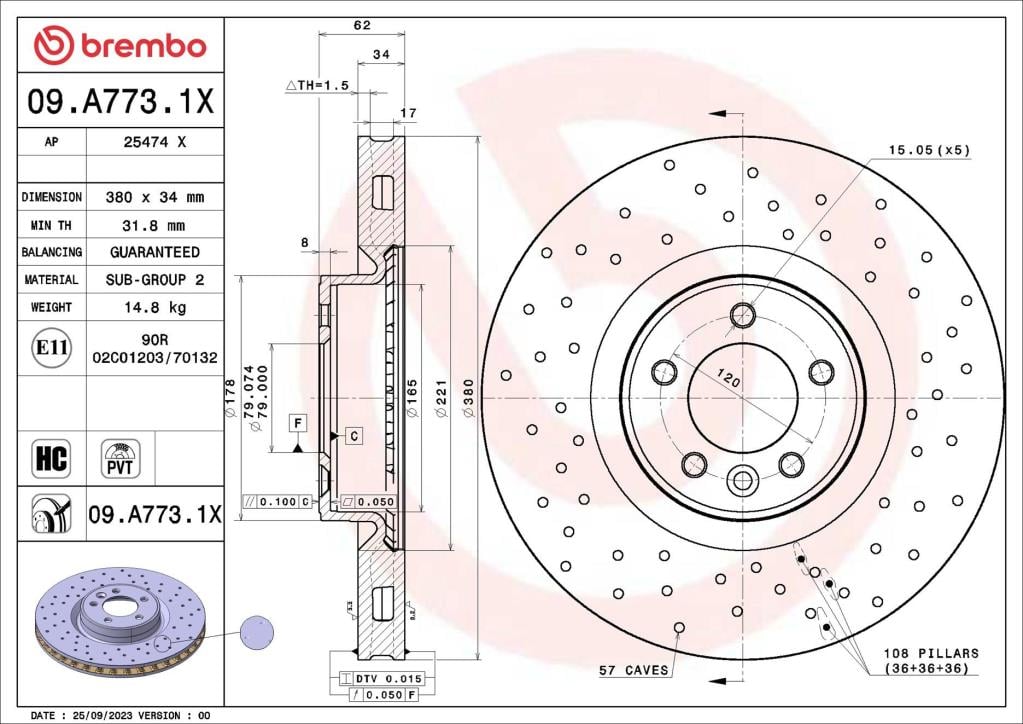 Disques de frein BREMBO 09.A773.1X