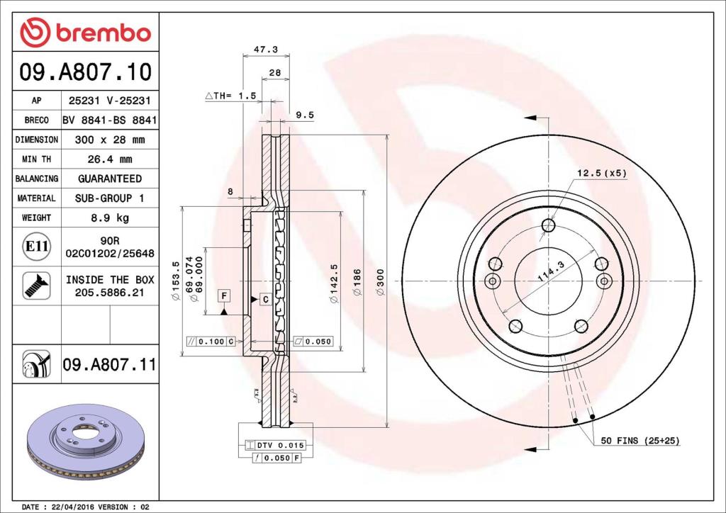 Discos de freno BREMBO ref. 09.A807.11