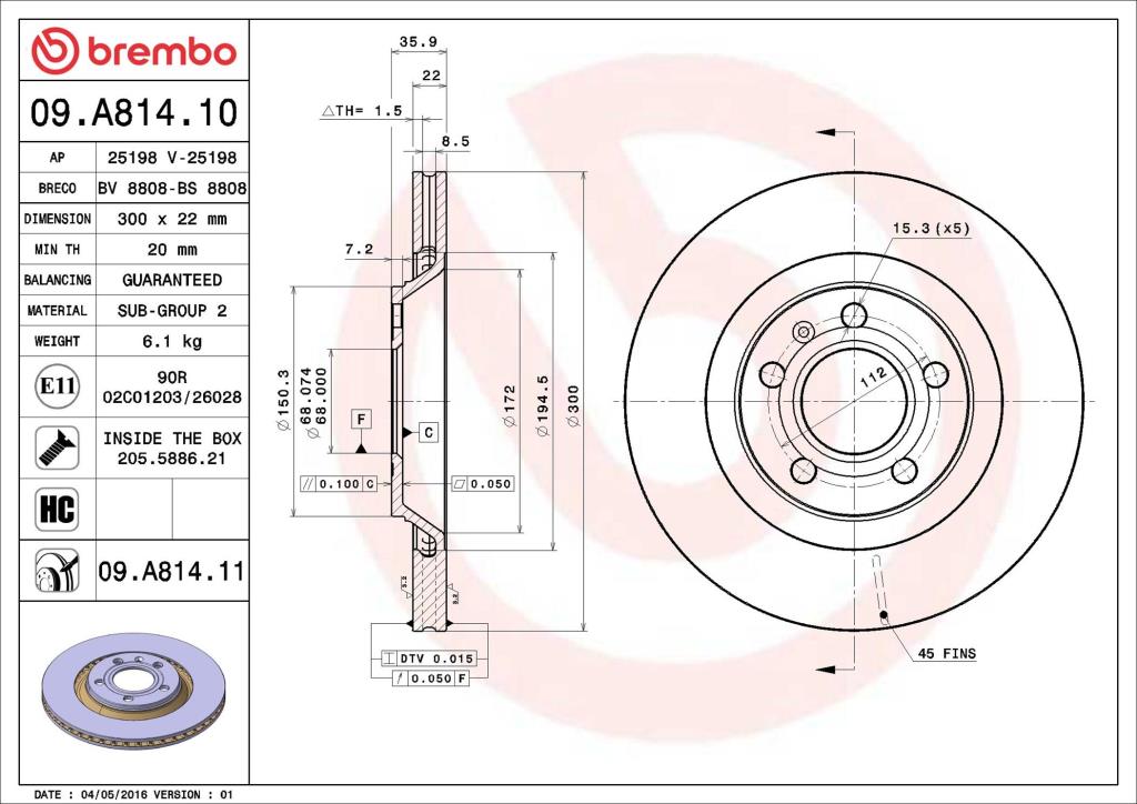 Discos de freno BREMBO ref. 09.A814.11