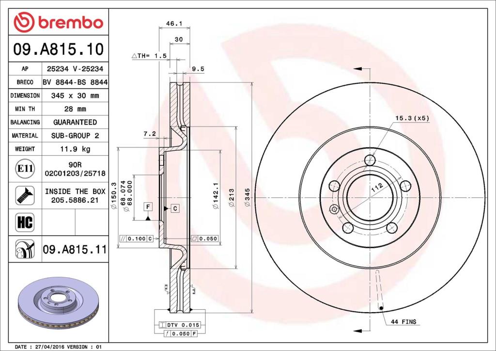 Discos de freno BREMBO ref. 09.A815.11