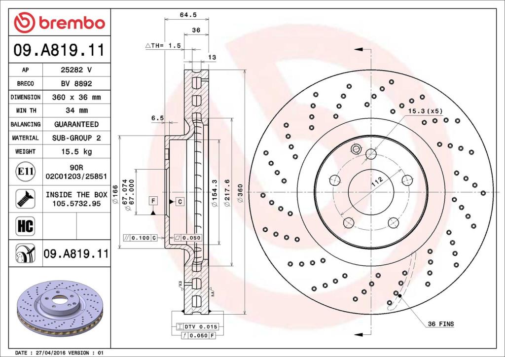 Disques de frein BREMBO 09.A819.11