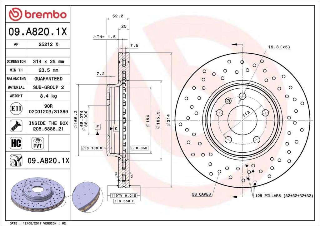 Disques de frein BREMBO ref. 09.A820.1X