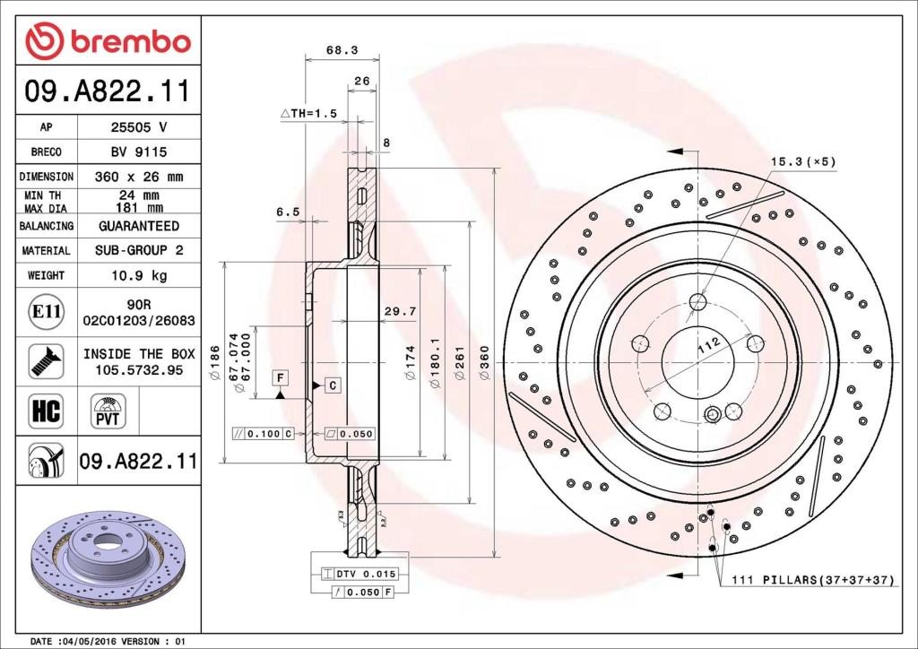 Disques de frein BREMBO 09.A822.11