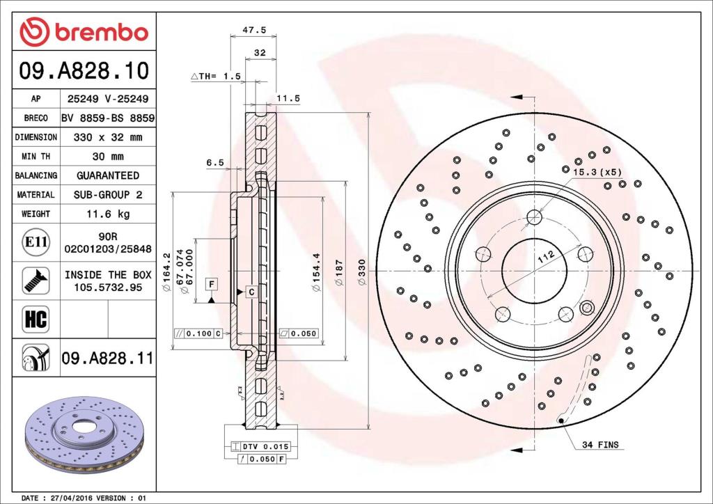 Disques de frein BREMBO 09.A828.11