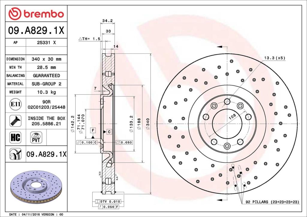 Disques de frein BREMBO 09.A829.1X