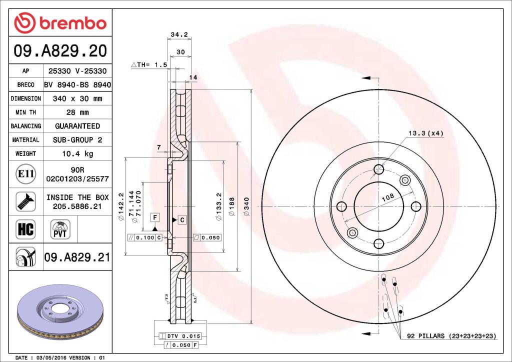 Discos de freno BREMBO ref. 09.A829.21