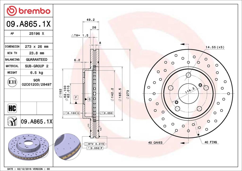 Discos de travão BREMBO ref. 09.A865.1X