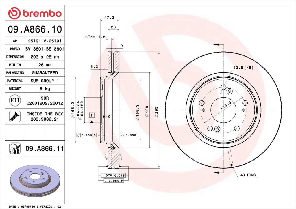 Discos de freno BREMBO ref. 09.A866.10