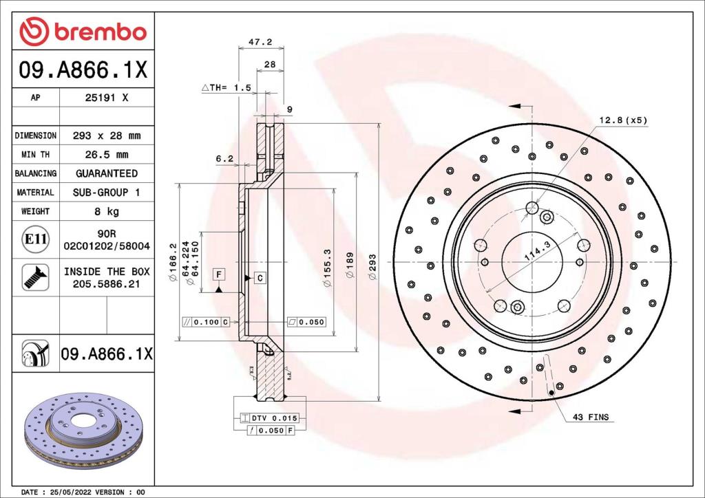 Disques de frein BREMBO 09.A866.1X
