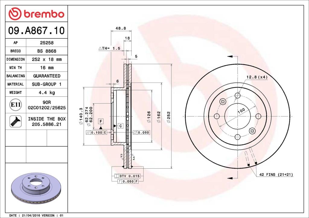 Discos de freno BREMBO ref. 09.A867.10