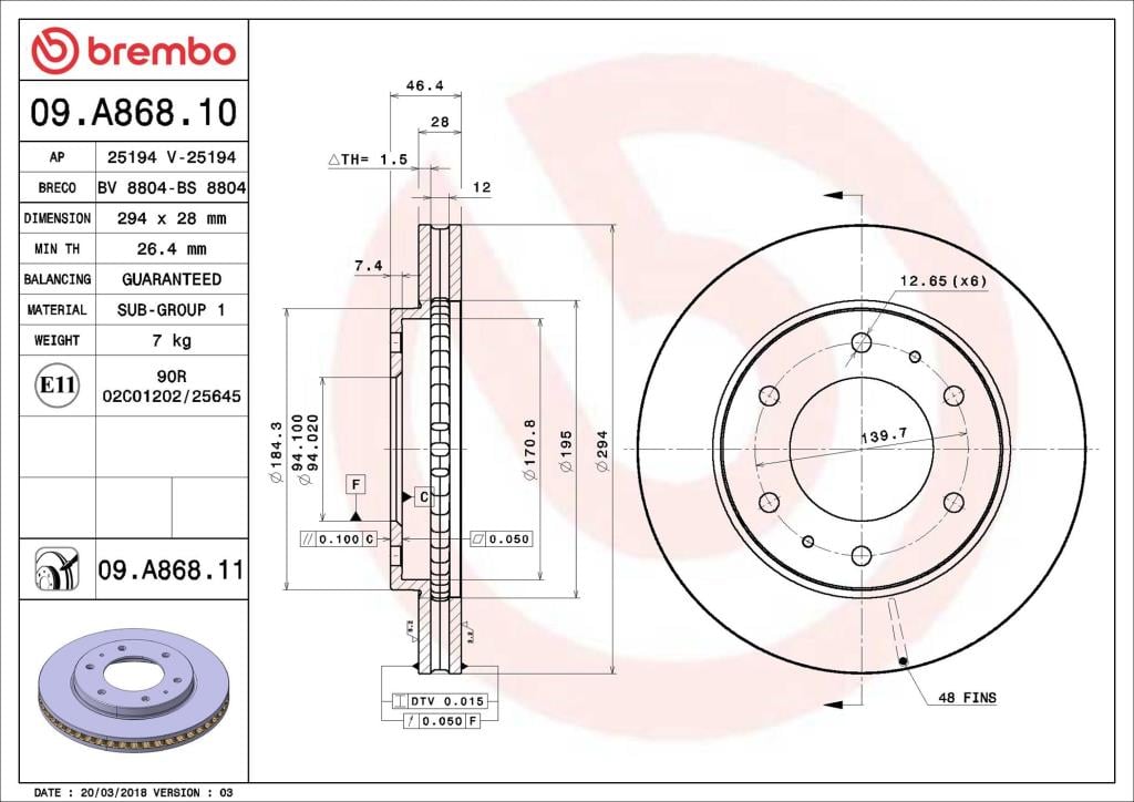 Discos de freno BREMBO ref. 09.A868.10