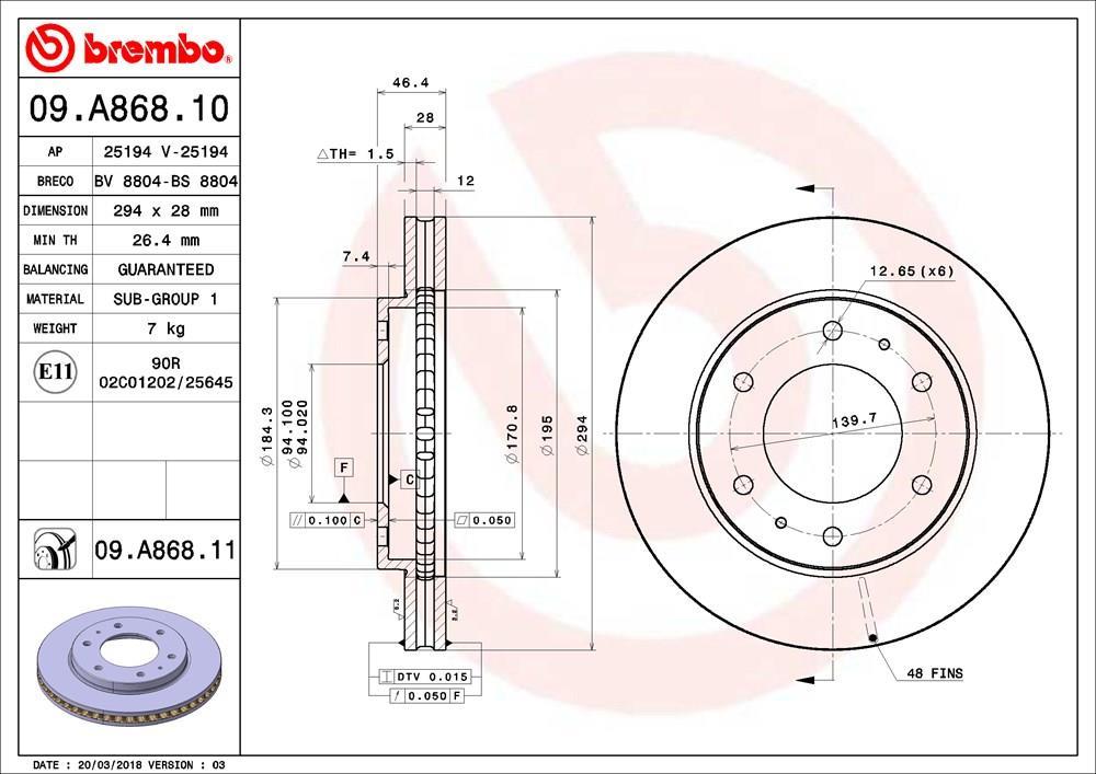 Discos de freno BREMBO ref. 09.A868.11