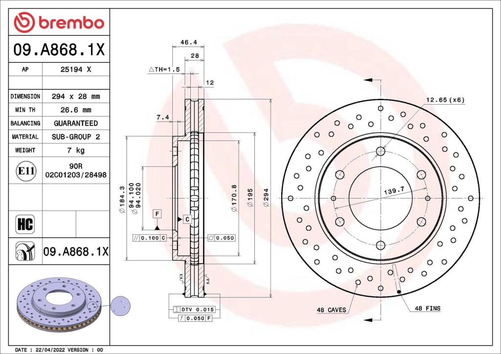 Disques de frein BREMBO 09.A868.1X