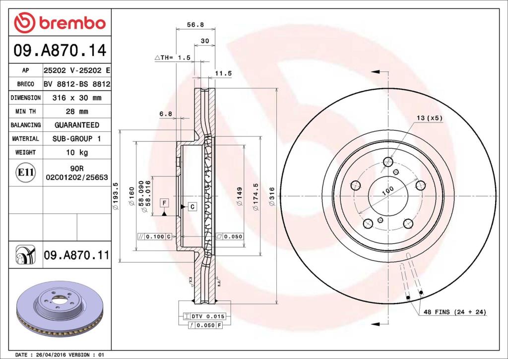 Disques de frein BREMBO 09.A870.11