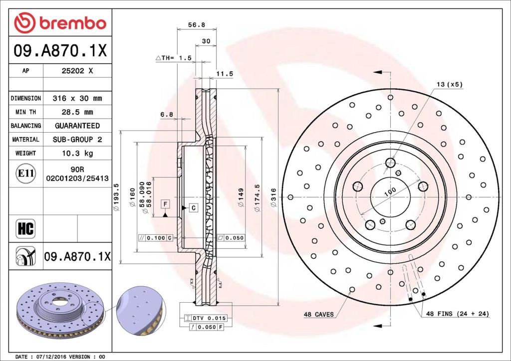 Disques de frein BREMBO ref. 09.A870.1X