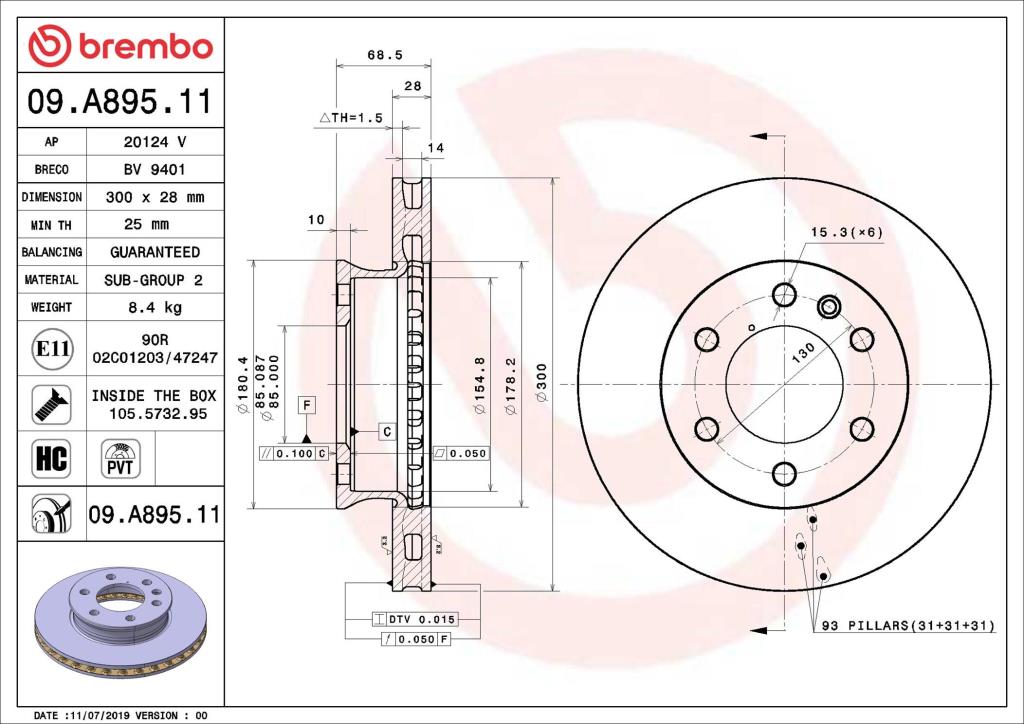 Disques de frein BREMBO 09.A895.11