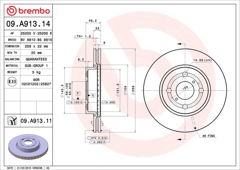 Discos de freno BREMBO ref. 09.A913.14