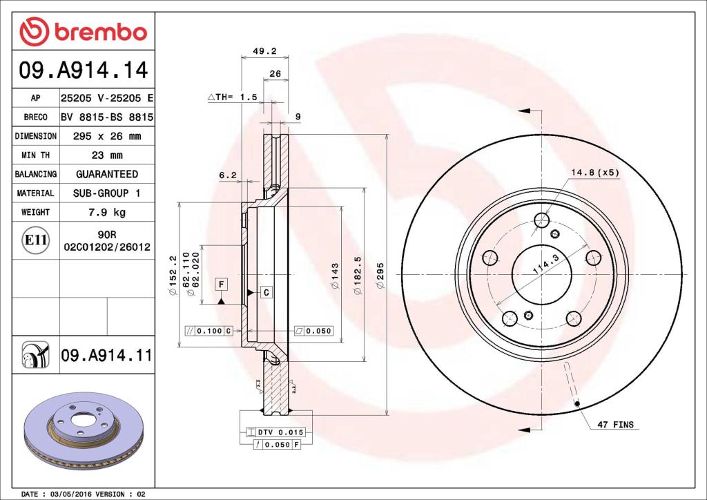 Discos de freno BREMBO ref. 09.A914.11