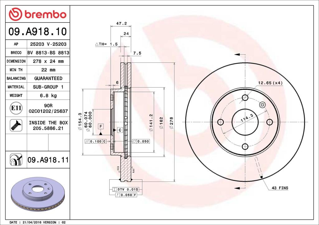 Discos de freno BREMBO ref. 09.A918.11