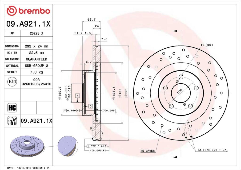 Discos de travão BREMBO ref. 09.A921.1X