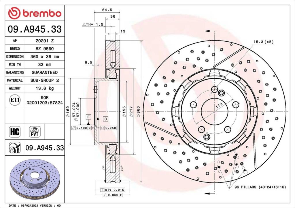 Discos de freno BREMBO ref. 09.A945.33